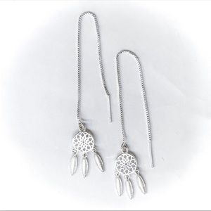 🆕 Gorgeous Dainty .925 Sterling Sikver Dream Catcher w/Fringe Drop Earrings NWT
